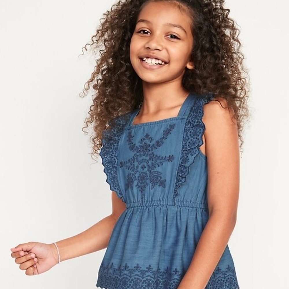 Blue Lace Trim Sleeveless Top
